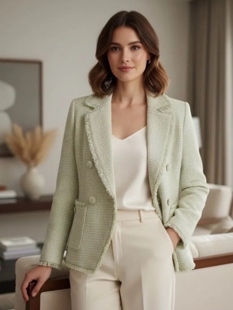 New House Of Harlow 1960 Tweed Mint Double-Breasted Blazer Green Size Xs